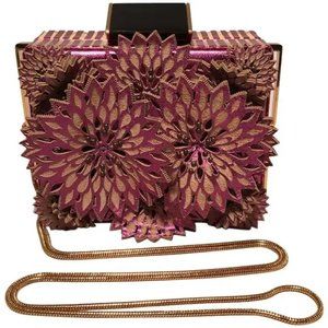 Tonya Hawkes Purple Floral Leather Cut Out Box Evening Shoulder Bag